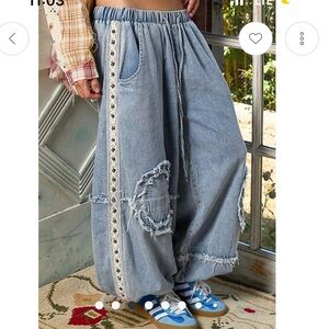 NWT POL Denim Vintage Wash Studded lace Wide-Leg Joggers